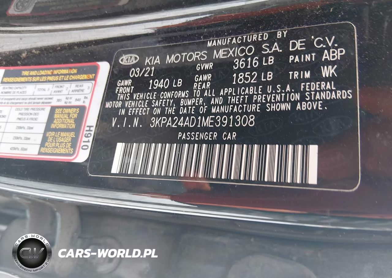 2021 Kia Rio S VIN:3KPA24AD1ME391308 - 9
