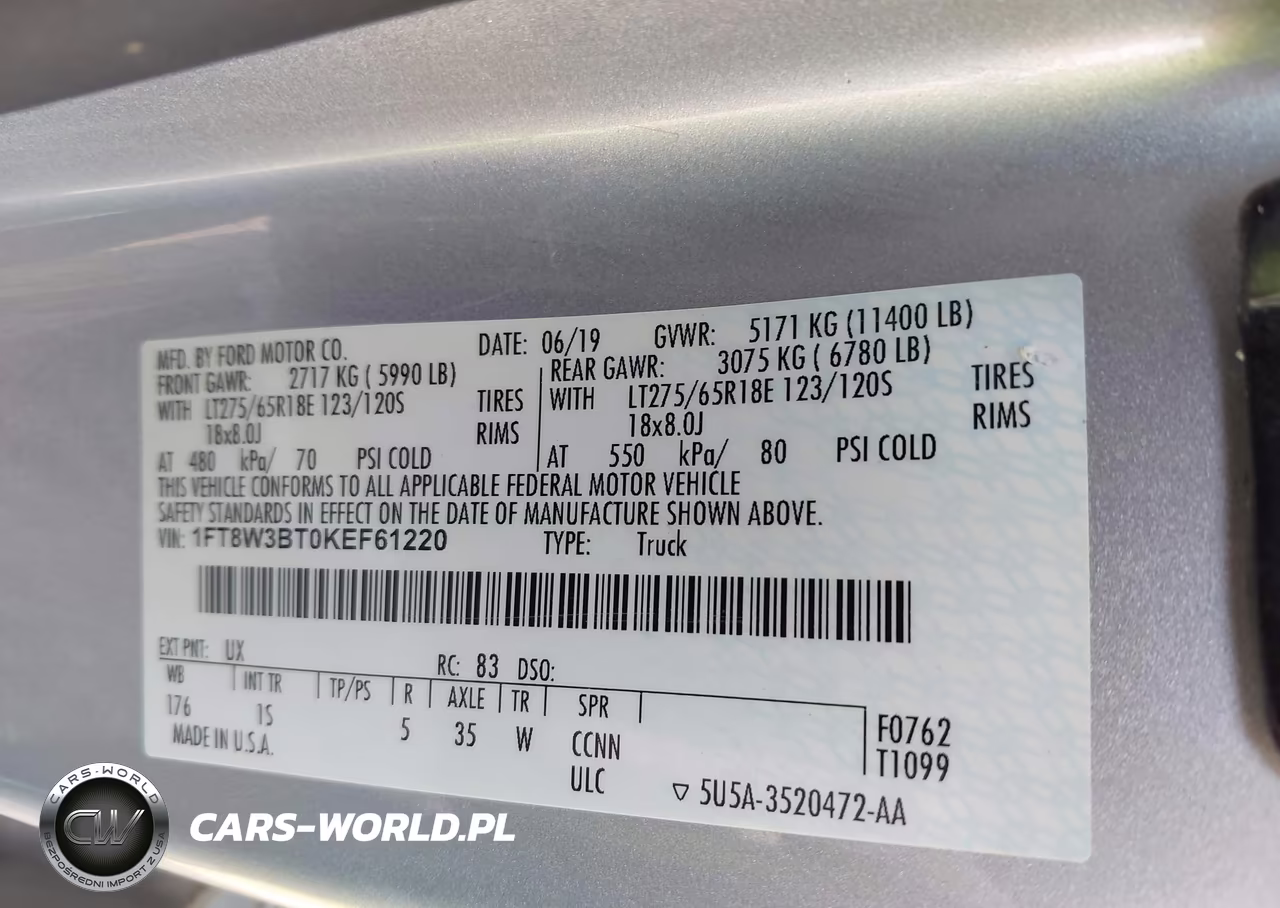 2019 Ford F-350 Xl VIN:1FT8W3BT0KEF61220 - 9