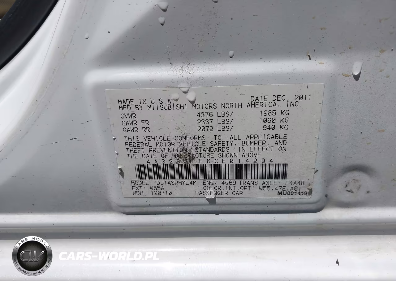 2012 Mitsubishi Galant Es-Se VIN:4A32B3FF6CE014294 - 9