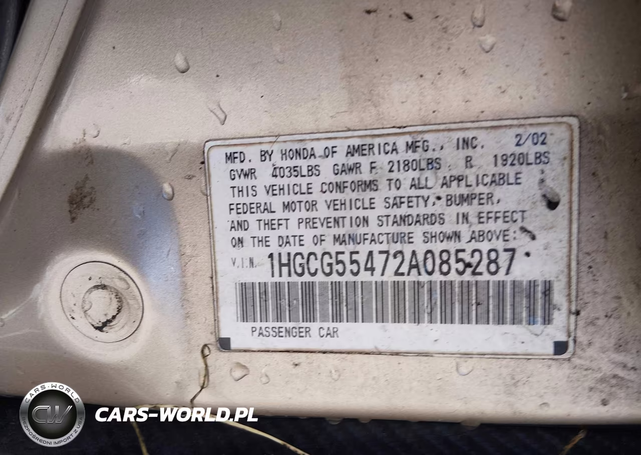 2002 Honda Accord 2.3 Lx VIN:1HGCG55472A085287 - 9