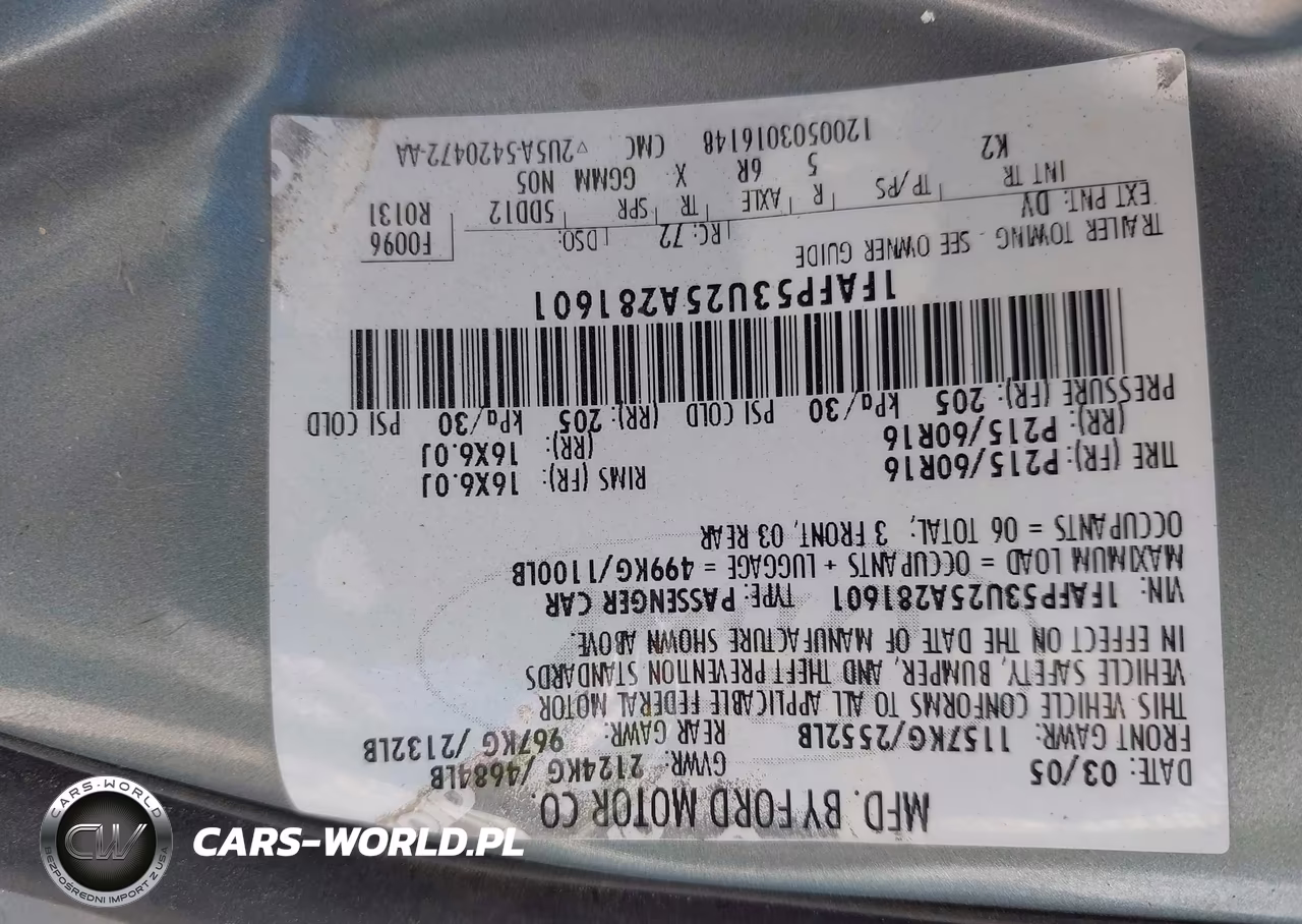 2005 Ford Taurus Se VIN:1FAFP53U25A281601 - 9