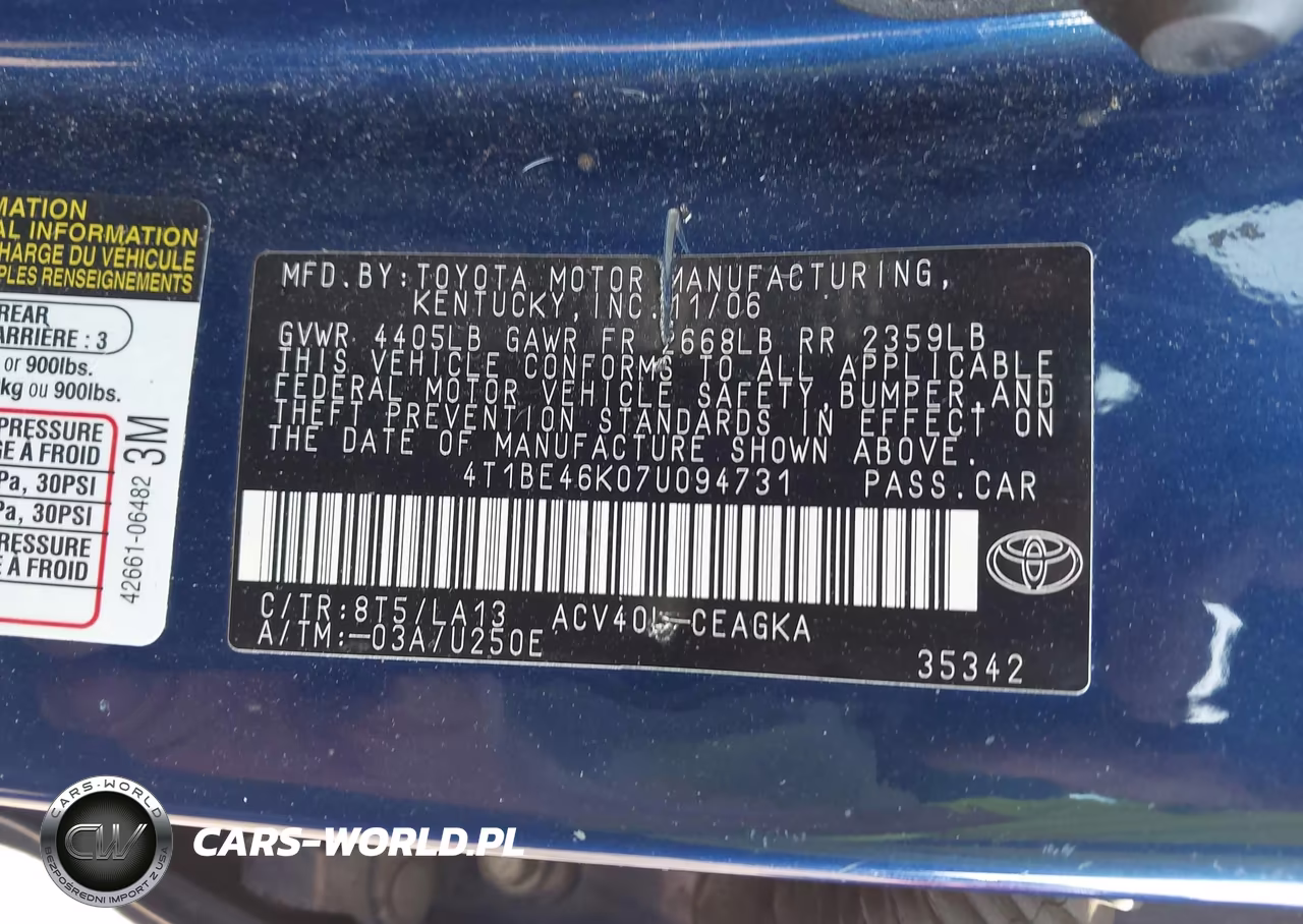 2007 Toyota Camry Xle VIN:4T1BE46K07U094731 - 9
