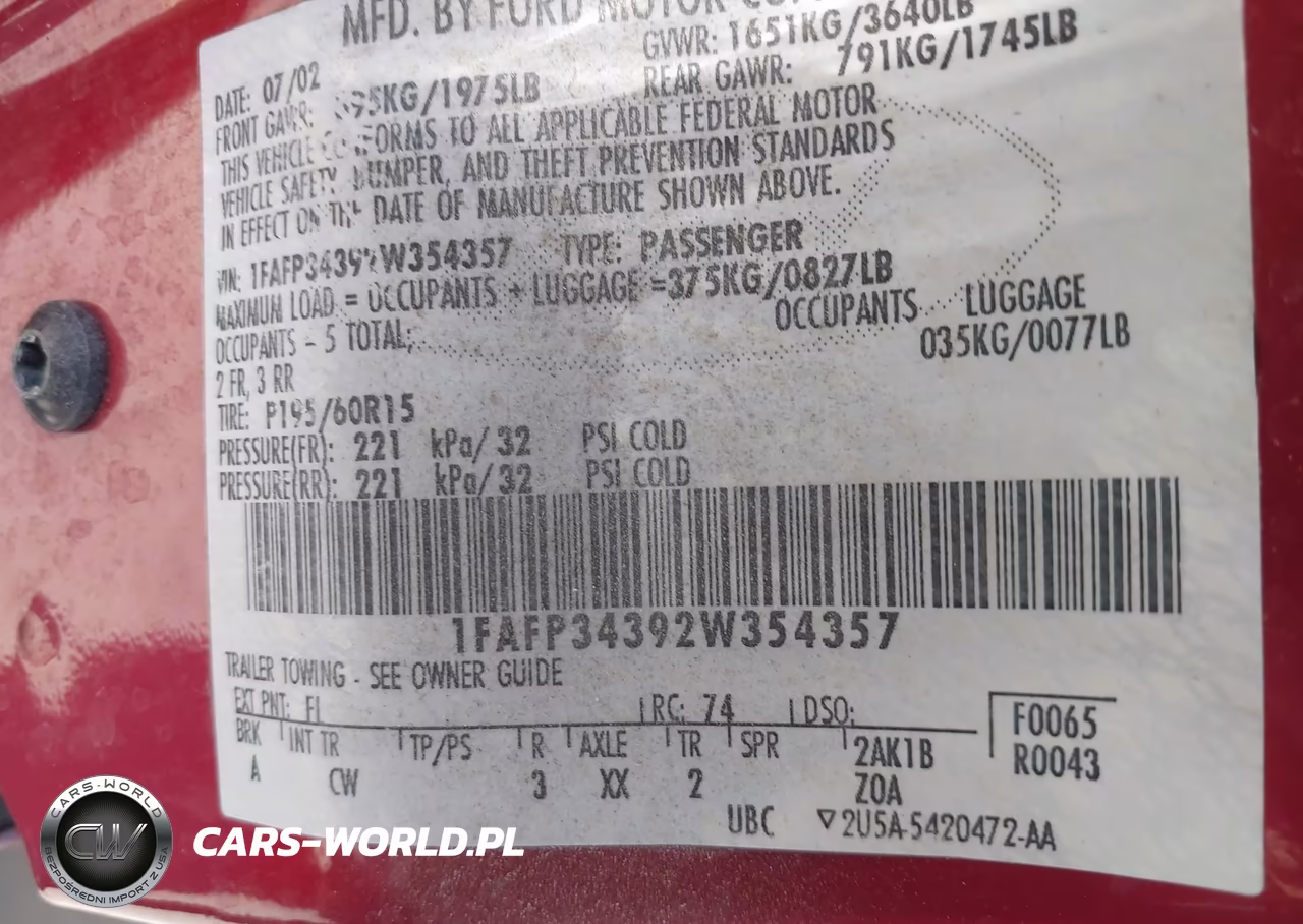 2002 Ford Focus Se Base-Se Comfort VIN:1FAFP34392W354357 - 9