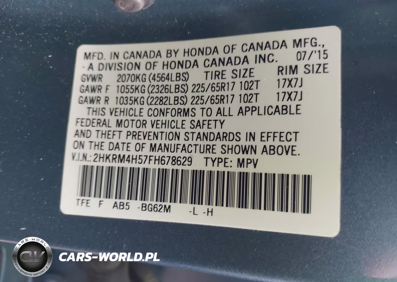 2015 Honda Cr-V Ex VIN:2HKRM4H57FH678629 - 9