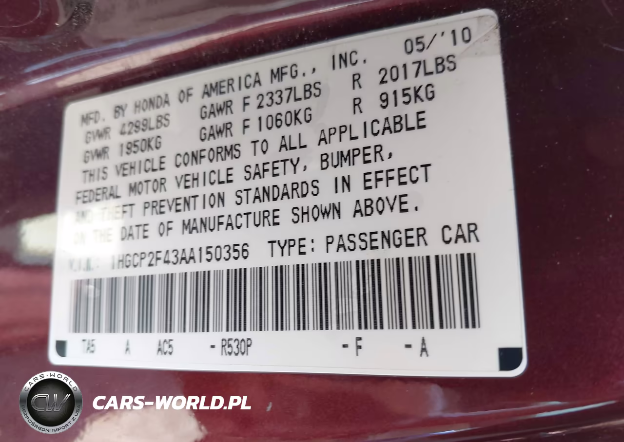 2010 Honda Accord 2.4 Lx-P VIN:1HGCP2F43AA150356 - 9