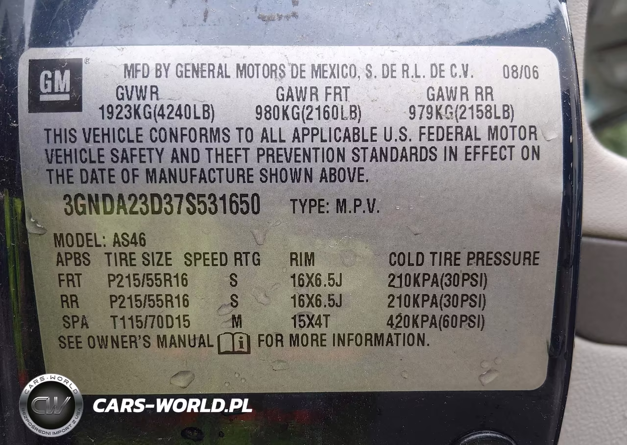2007 Chevrolet Hhr Lt VIN:3GNDA23D37S531650 - 9