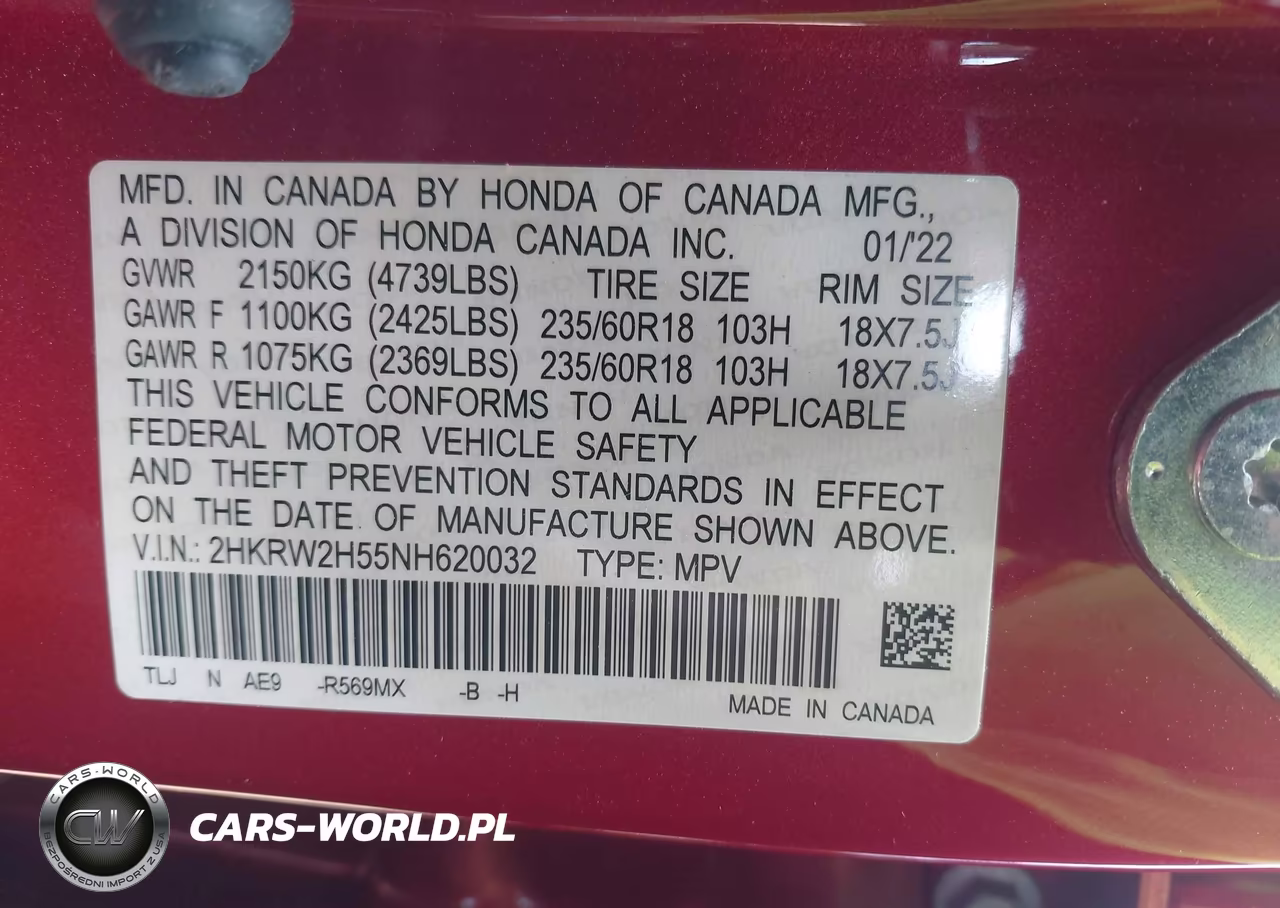 2022 Honda Cr-V Awd Ex VIN:2HKRW2H55NH620032 - 9