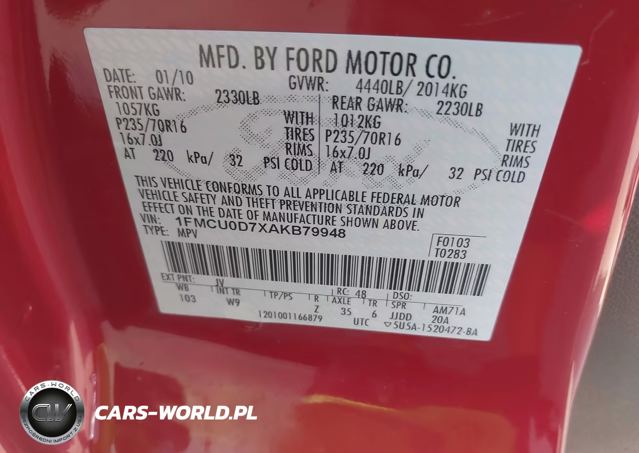 2010 Ford Escape Xlt VIN:1FMCU0D7XAKB79948 - 9