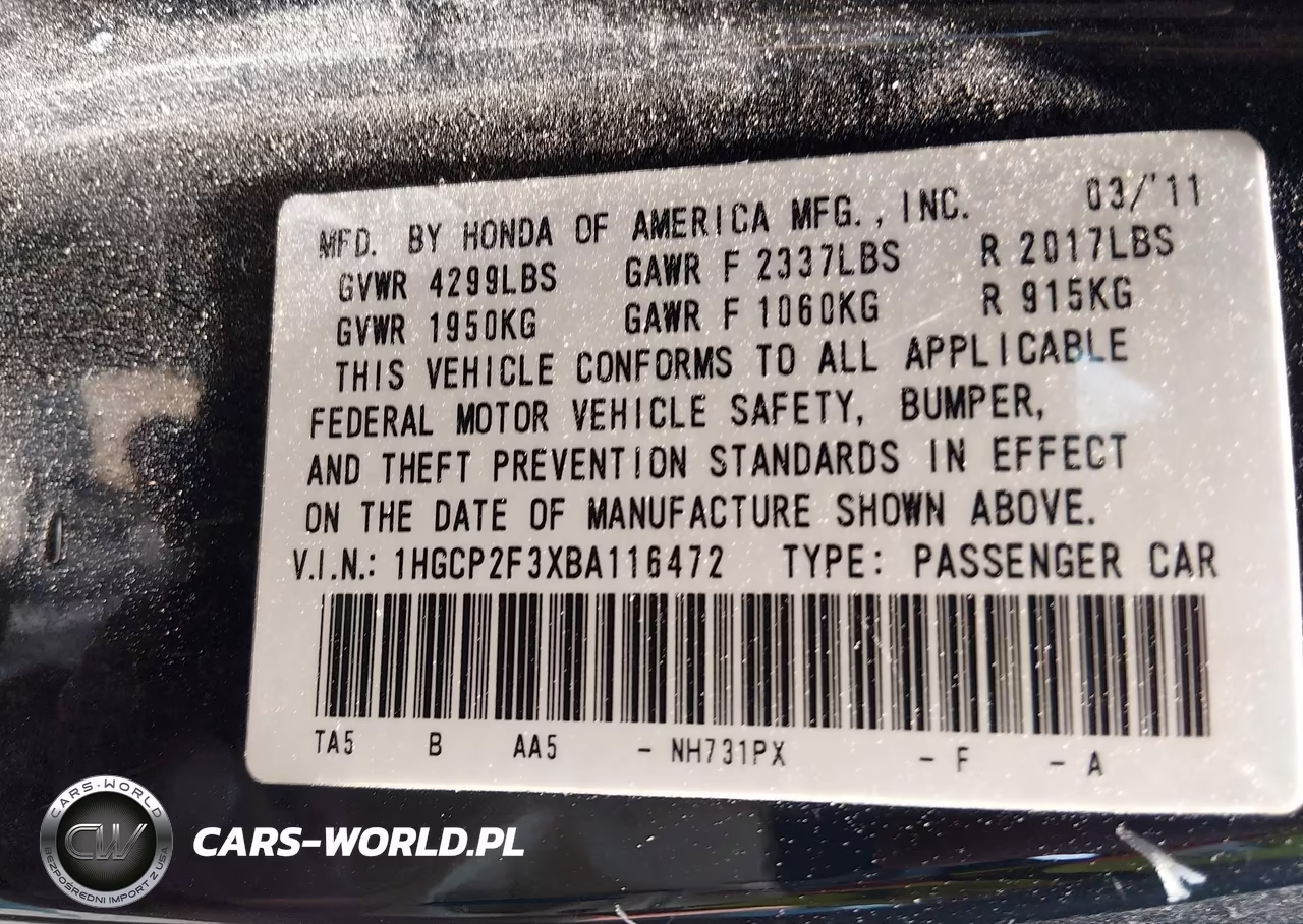 2011 Honda Accord 2.4 Lx VIN:1HGCP2F3XBA116472 - 9