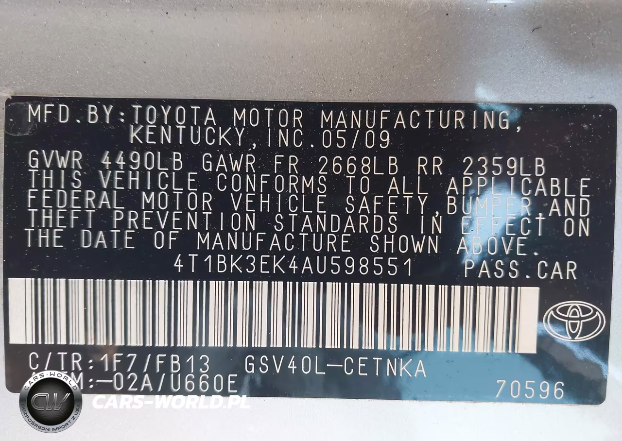2010 Toyota Camry Le V6 VIN:4T1BK3EK4AU598551 - 9