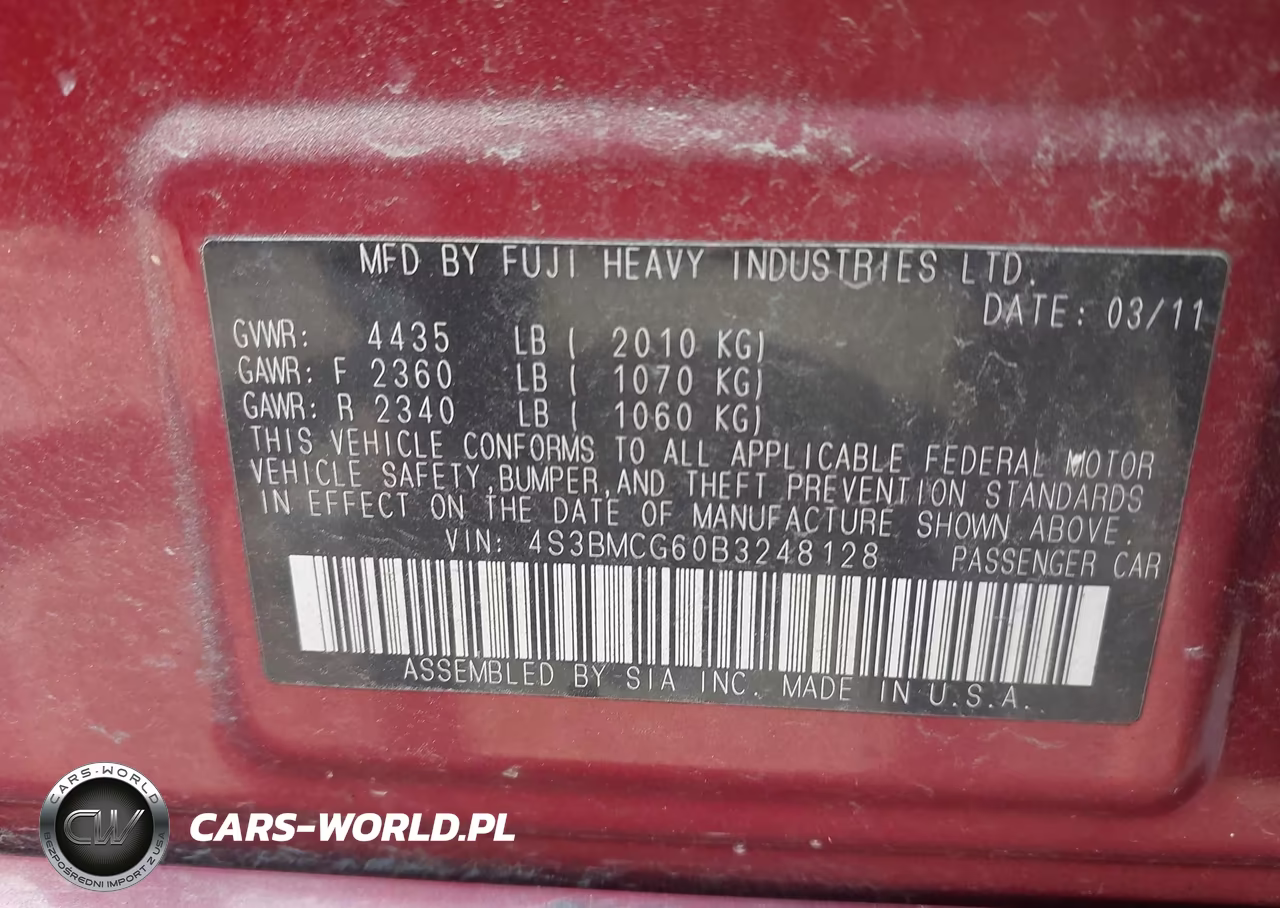 2011 Subaru Legacy 2.5I Premium VIN:4S3BMCG60B3248128 - 9