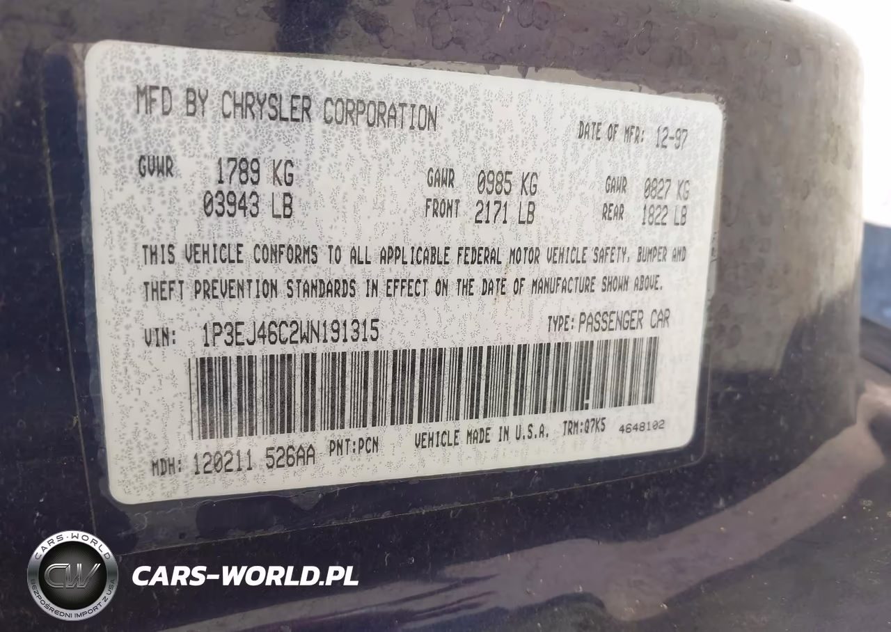 1998 Plymouth Breeze VIN:1P3EJ46C2WN191315 - 9