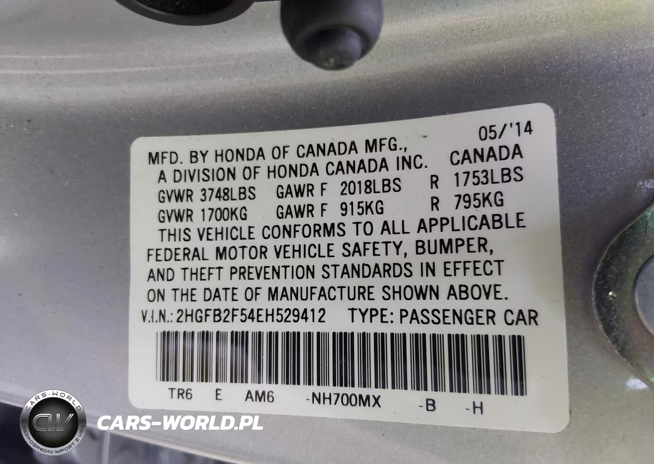2014 Honda Civic Lx VIN:2HGFB2F54EH529412 - 9