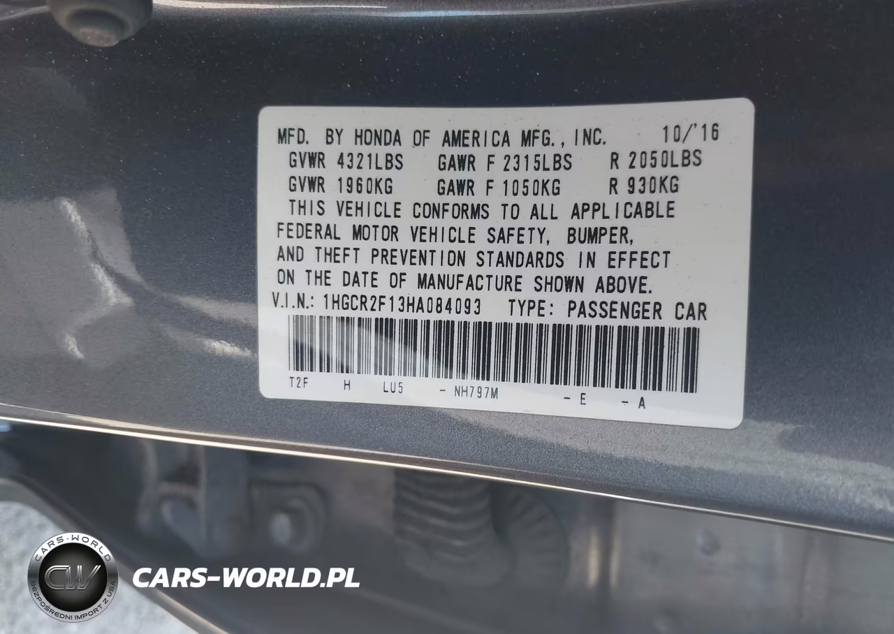2017 Honda Accord Sport Se VIN:1HGCR2F13HA084093 - 9