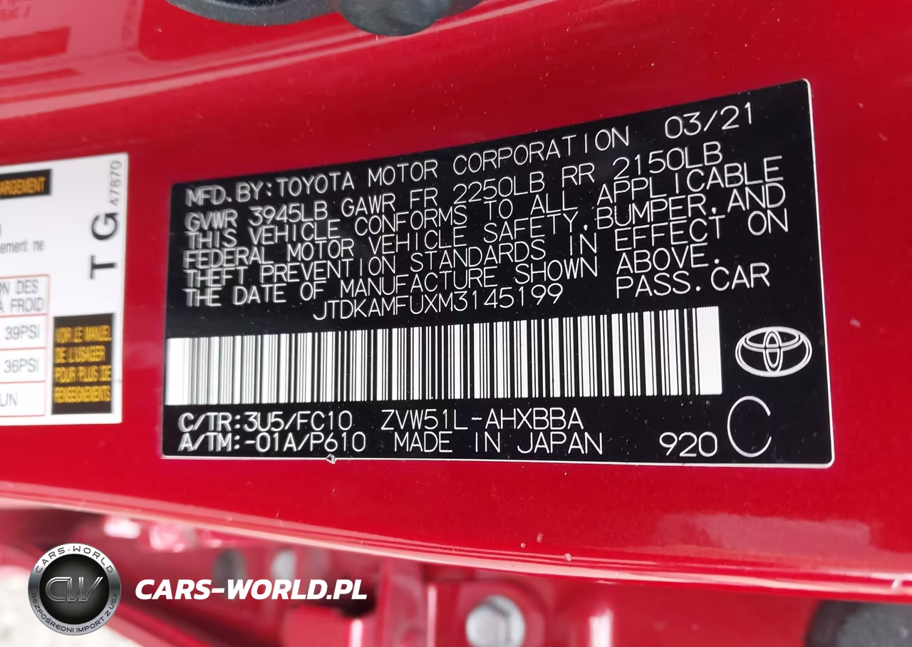 2021 Toyota Prius L Eco VIN:JTDKAMFUXM3145199 - 9
