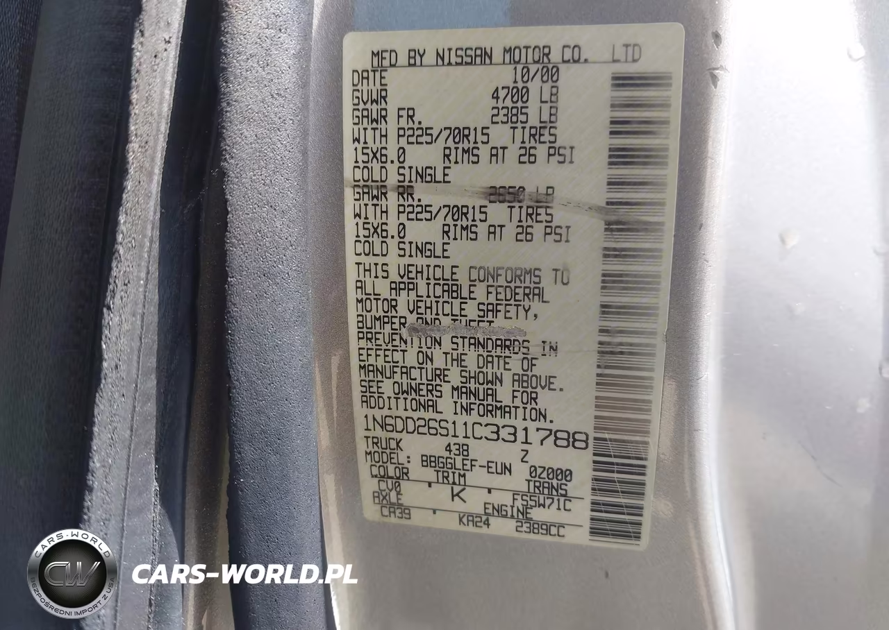 2001 Nissan Frontier Xe VIN:1N6DD26S11C331788 - 9
