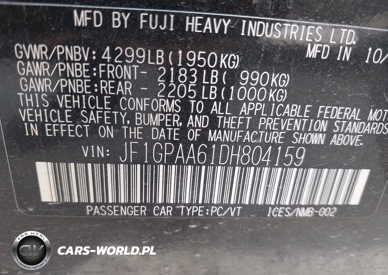 2013 Subaru Impreza 2.0I VIN:JF1GPAA61DH804159 - 9