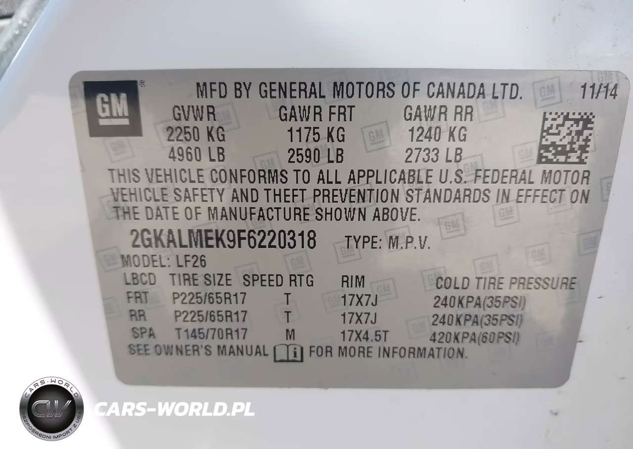 2015 GMC Terrain Sle-1 VIN:2GKALMEK9F6220318 - 9