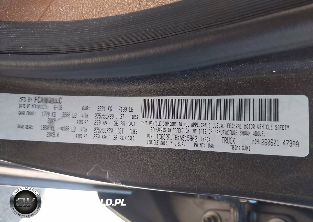 2019 Ram 1500 Laramie VIN:1C6SRFJT6KN515902 - 9