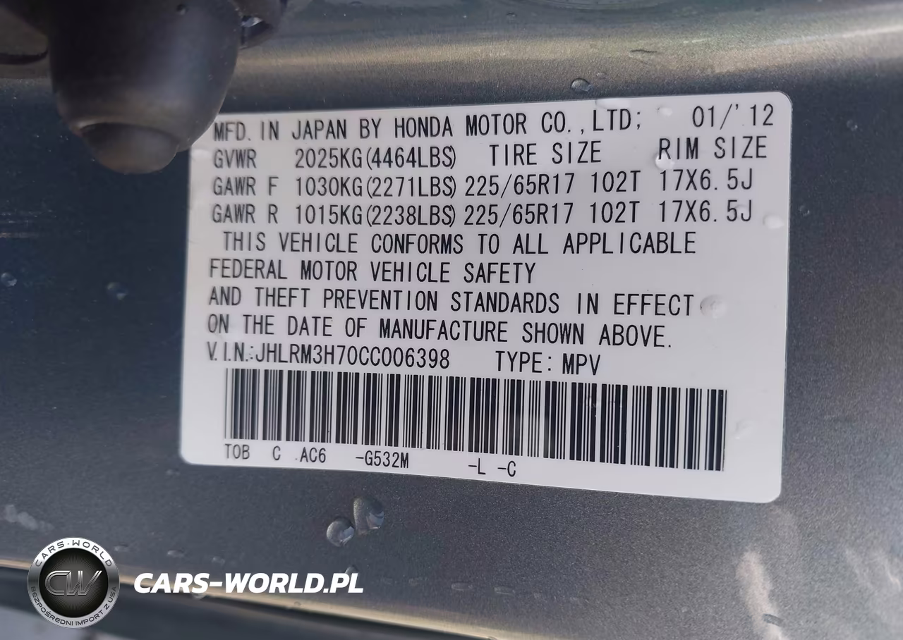 2012 Honda Cr-V Ex-L VIN:JHLRM3H70CC006398 - 9