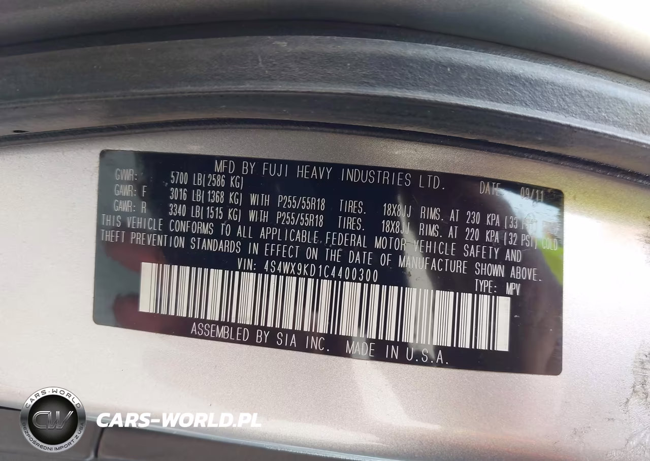 2012 Subaru Tribeca 3.6R Limited VIN:4S4WX9KD1C4400300 - 9