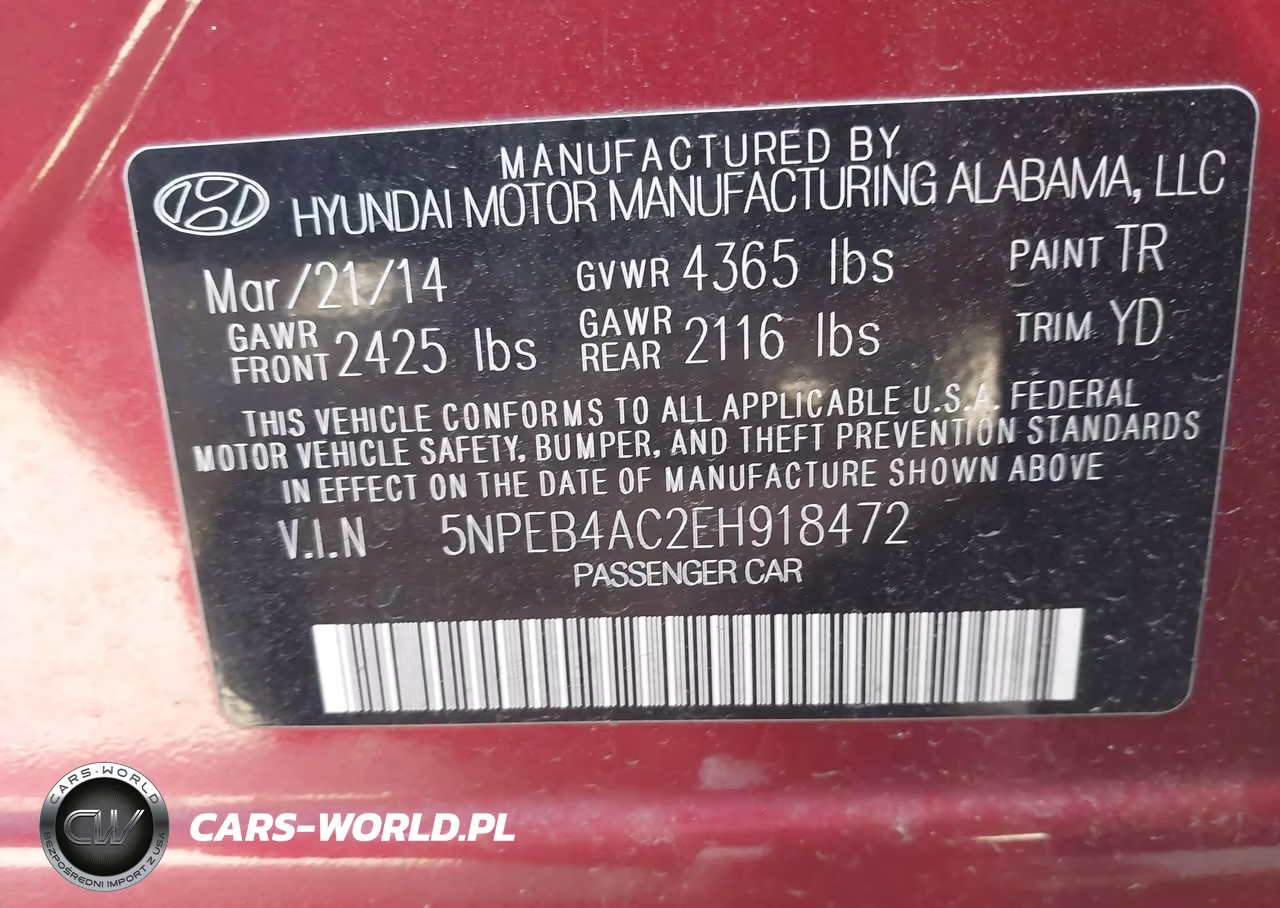 2014 Hyundai Sonata Gls VIN:5NPEB4AC2EH918472 - 9
