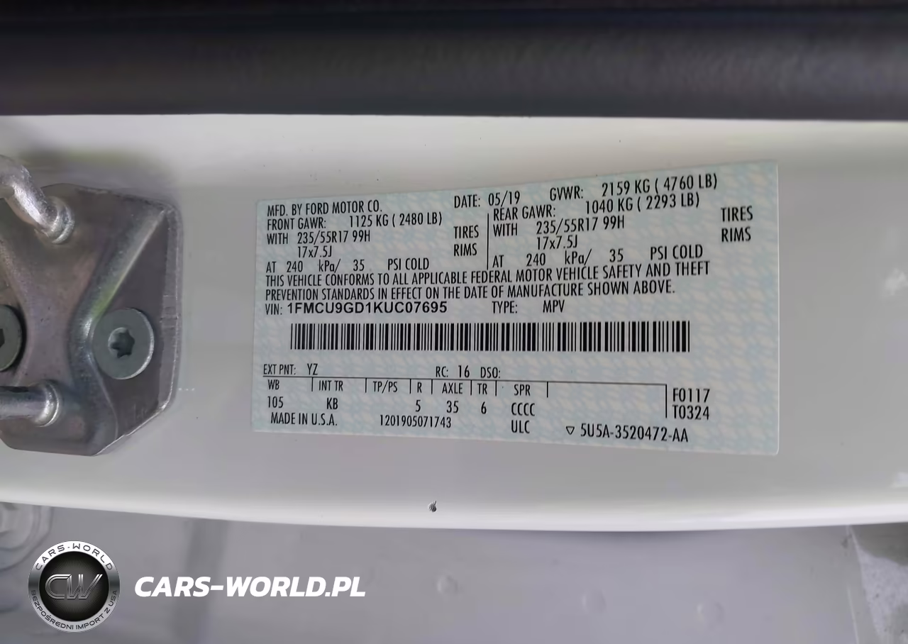 2019 Ford Escape Se VIN:1FMCU9GD1KUC07695 - 9