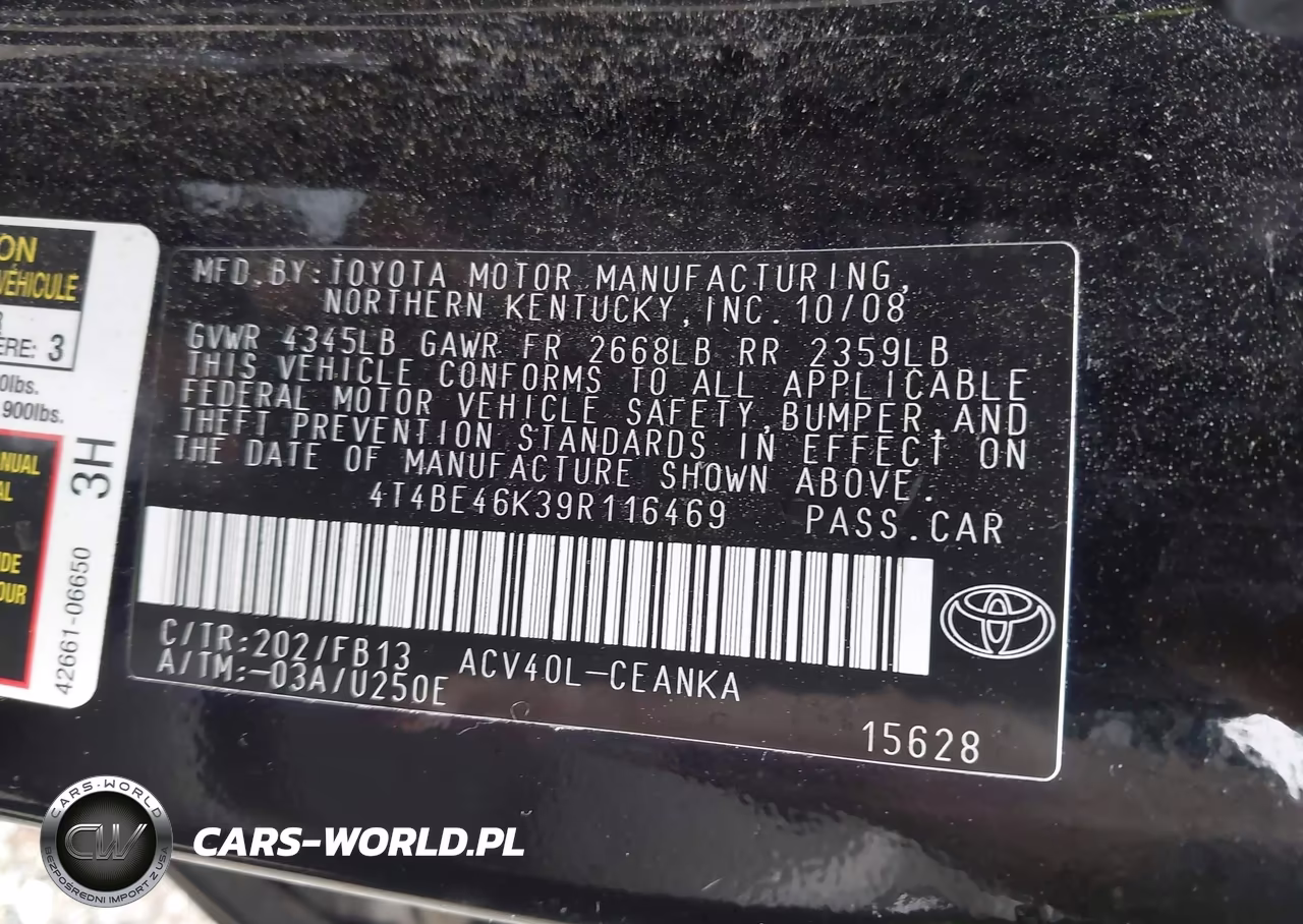 2009 Toyota Camry VIN:4T4BE46K39R116469 - 9