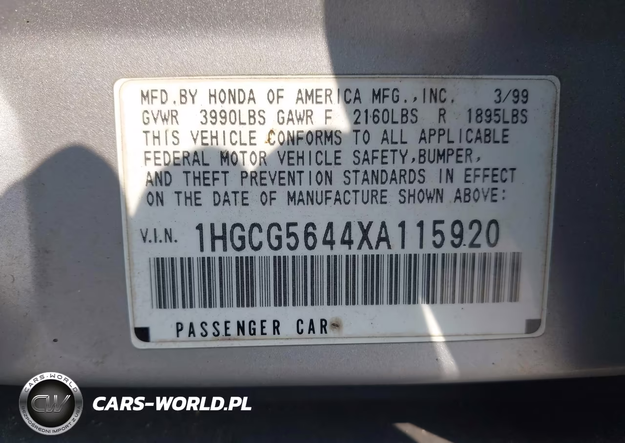 1999 Honda Accord Lx VIN:1HGCG5644XA115920 - 9
