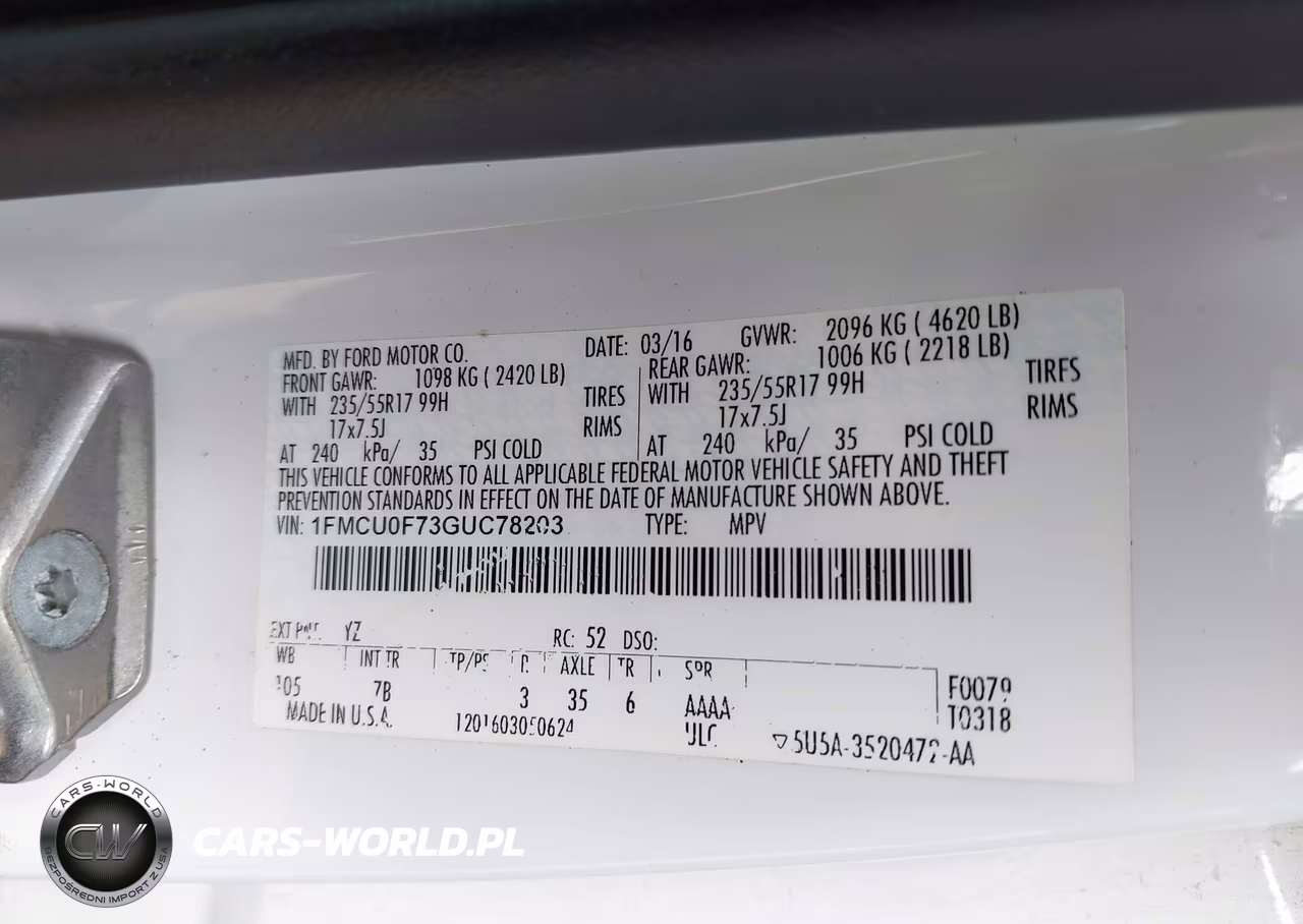 2016 Ford Escape S VIN:1FMCU0F73GUC78203 - 9