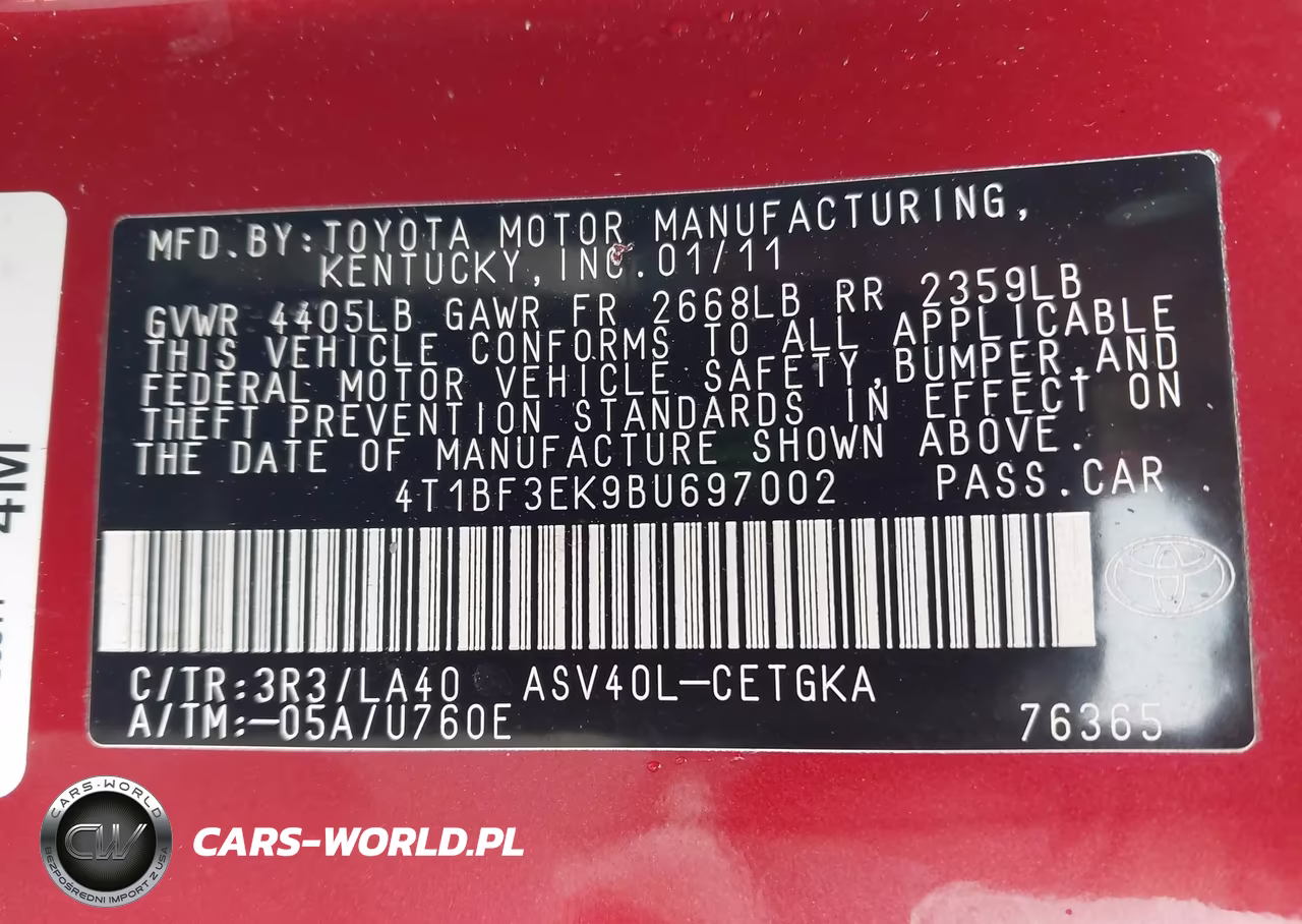 2011 Toyota Camry Xle VIN:4T1BF3EK9BU697002 - 9