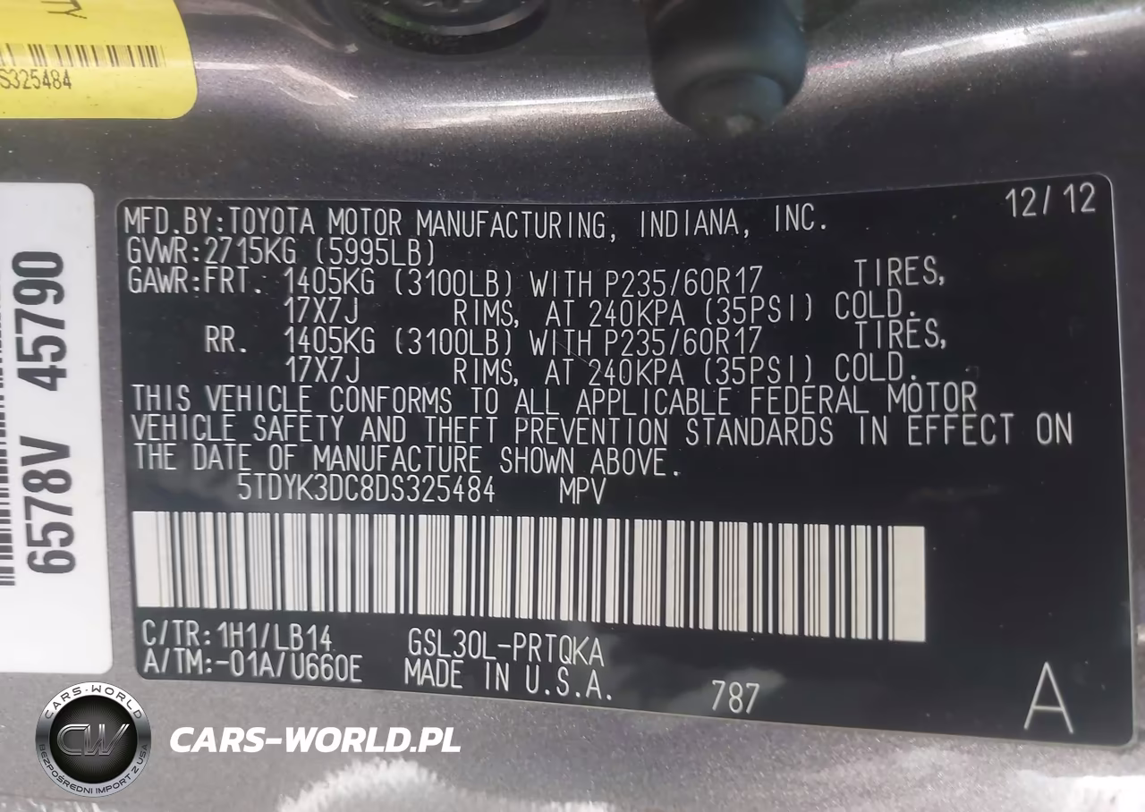 2013 Toyota Sienna Xle V6 8 Passenger VIN:5TDYK3DC8DS325484 - 9