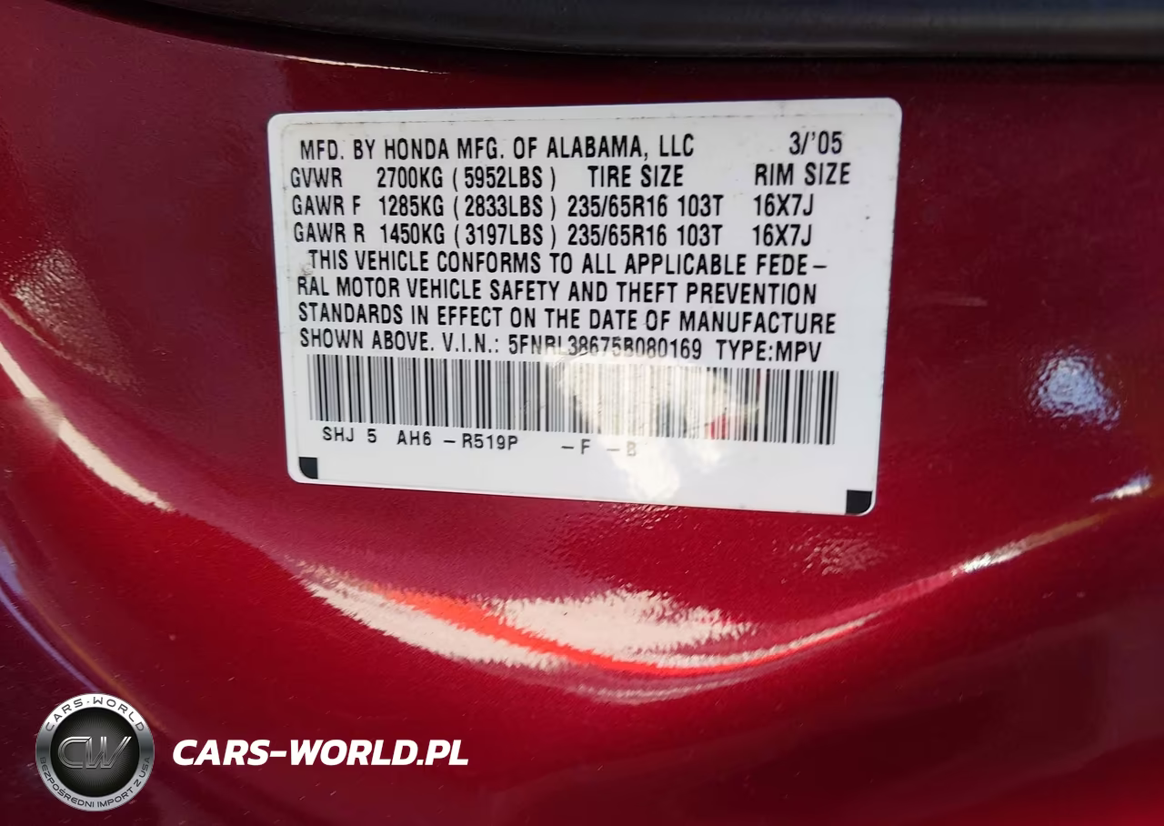 2005 Honda Odyssey Ex-L VIN:5FNRL38675B080169 - 9