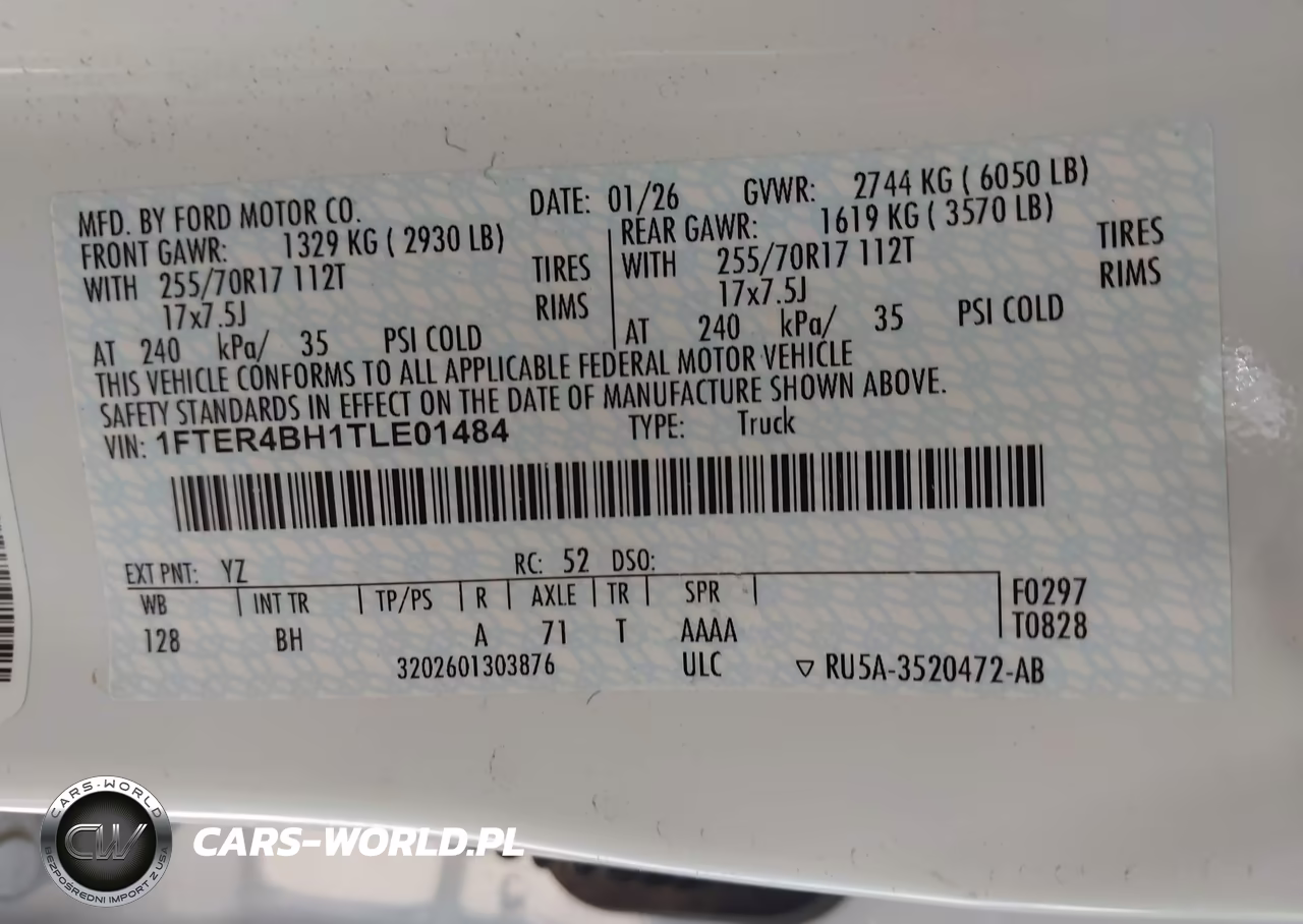 2026 Ford Ranger Xl VIN:1FTER4BH1TLE01484 - 9