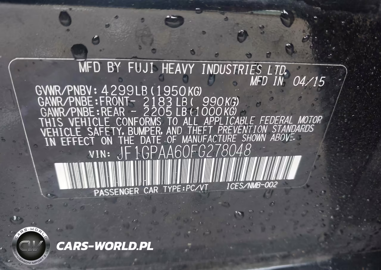2015 Subaru Impreza 2.0I VIN:JF1GPAA60FG278048 - 9