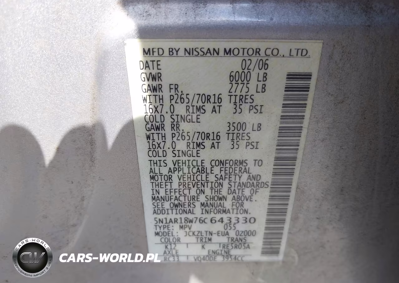 2006 Nissan Pathfinder Se VIN:5N1AR18W76C643330 - 9