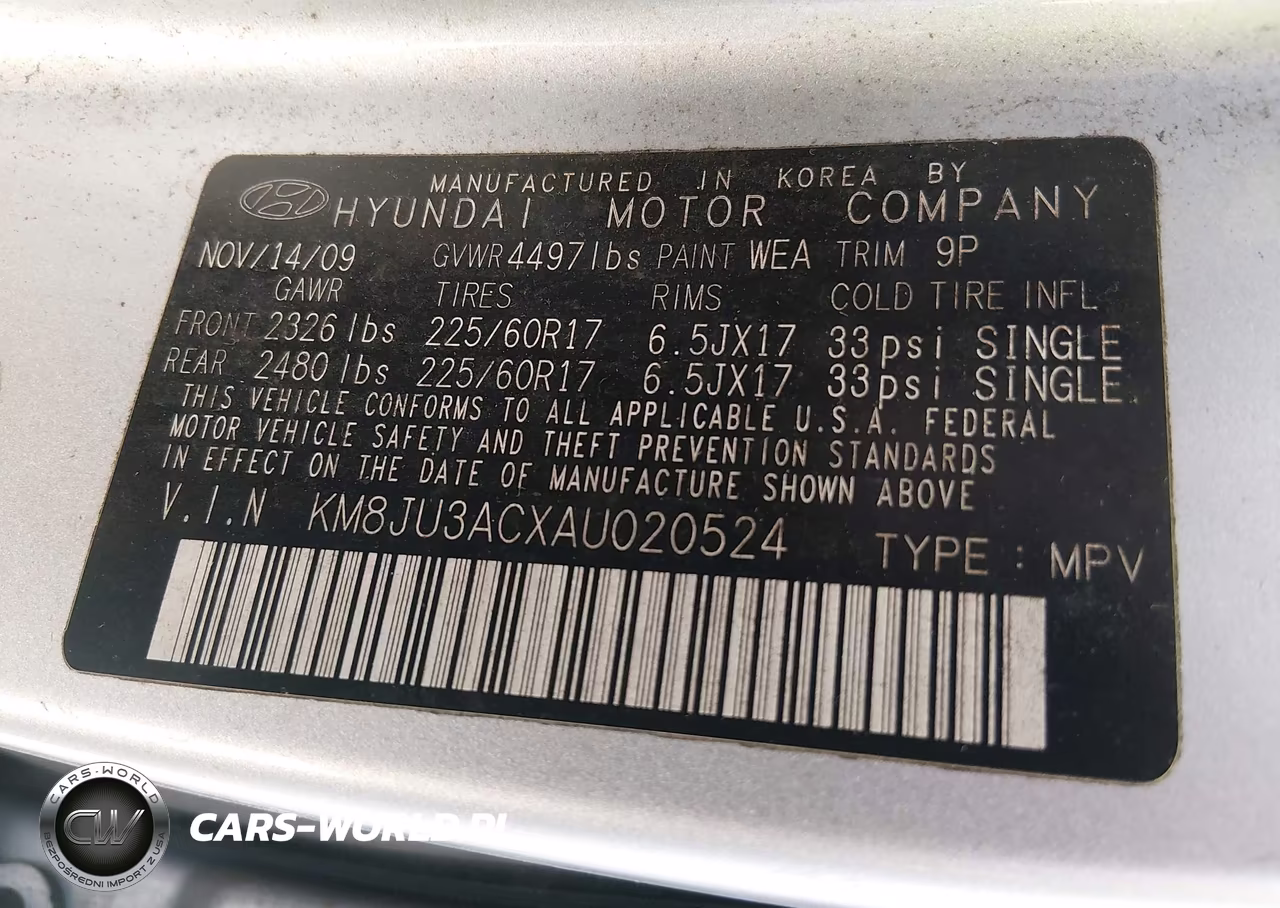 2010 Hyundai Tucson Gls VIN:KM8JU3ACXAU020524 - 9