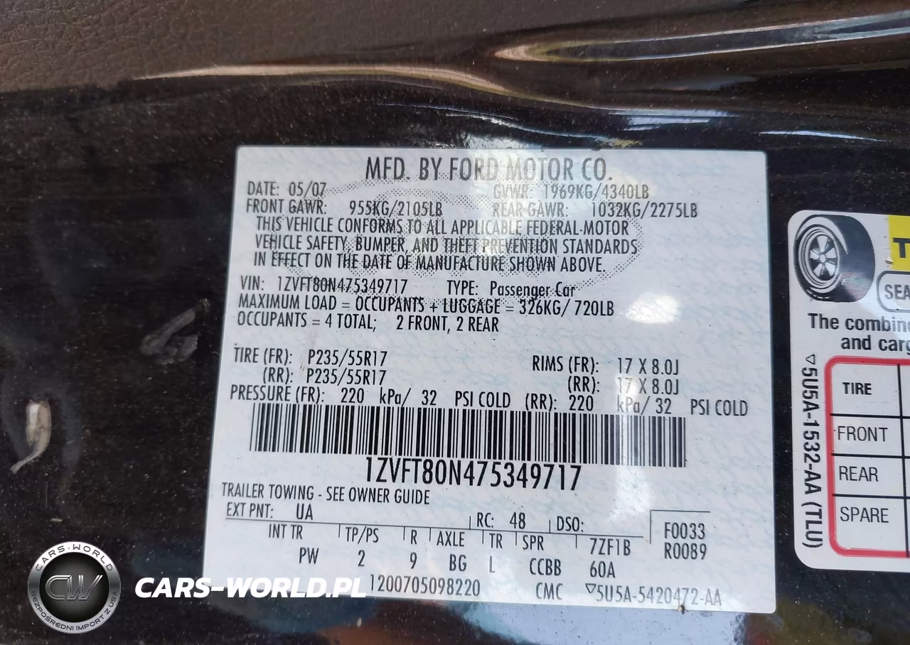 2007 Ford Mustang V6 Deluxe-V6 Premium VIN:1ZVFT80N475349717 - 9