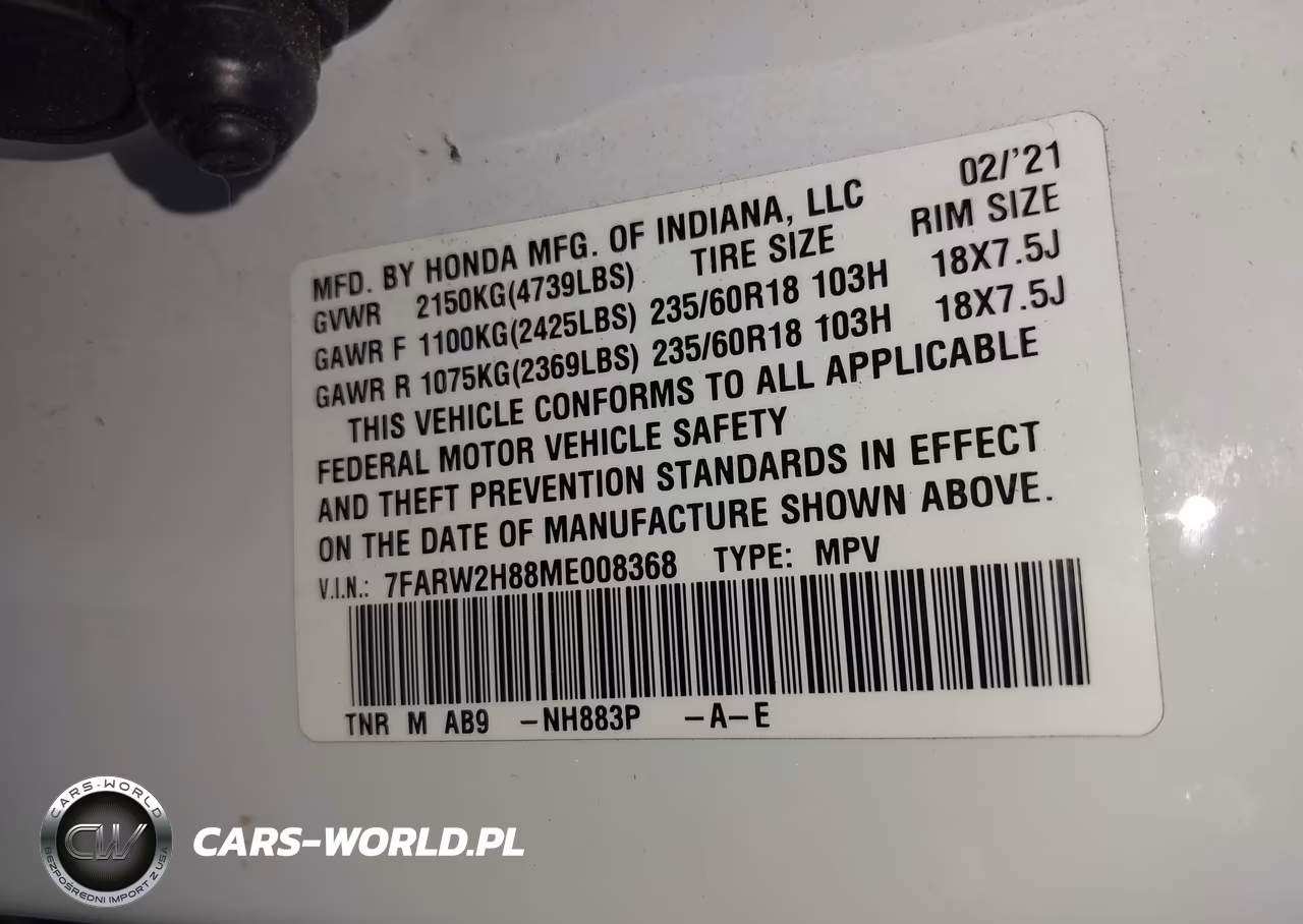 2021 Honda Cr-V Awd Ex-L VIN:7FARW2H88ME008368 - 9
