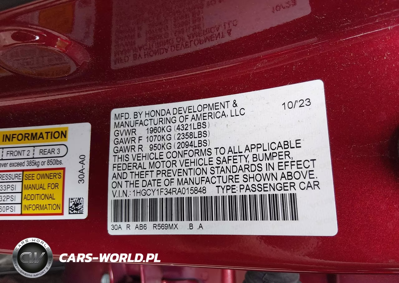 2024 Honda Accord Ex VIN:1HGCY1F34RA015848 - 9