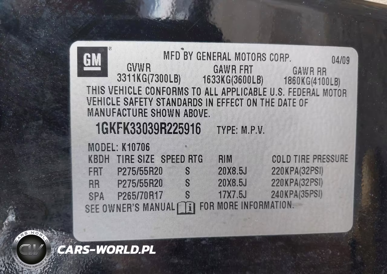 2009 GMC Yukon Slt W-4Sb VIN:1GKFK33039R225916 - 9