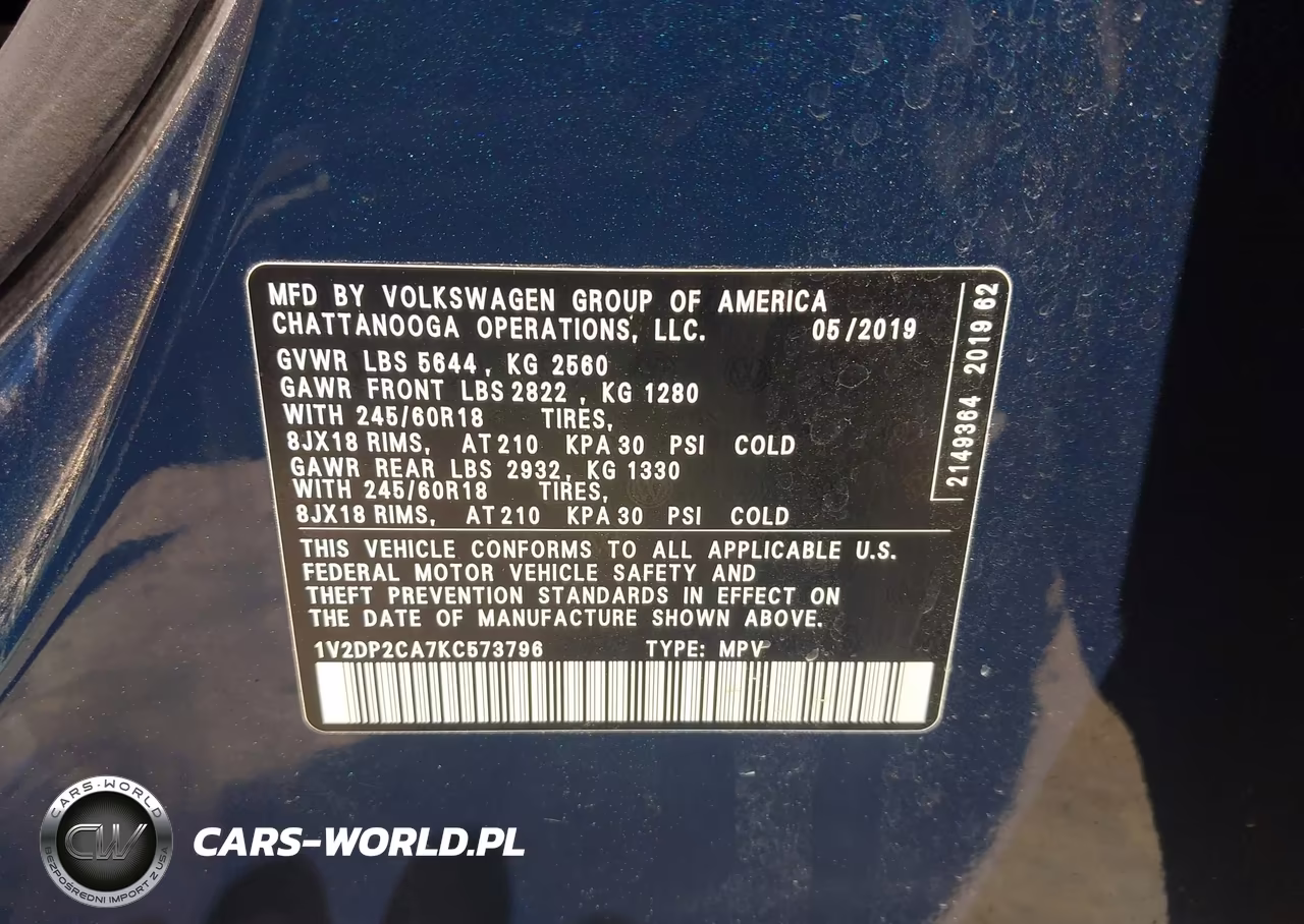 2019 Volkswagen Atlas 2.0T Se VIN:1V2DP2CA7KC573796 - 9
