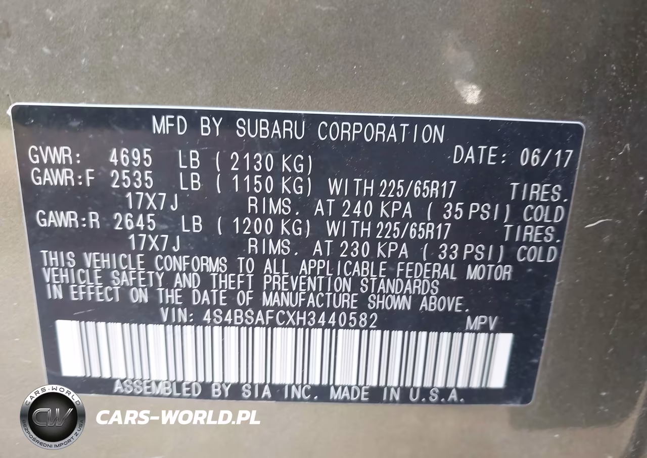 2017 Subaru Outback 2.5I Premium VIN:4S4BSAFCXH3440582 - 9