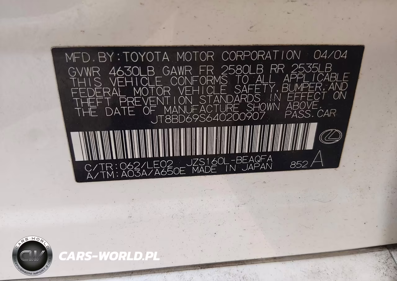 2004 Lexus Gs 300 VIN:JT8BD69S640200907 - 9