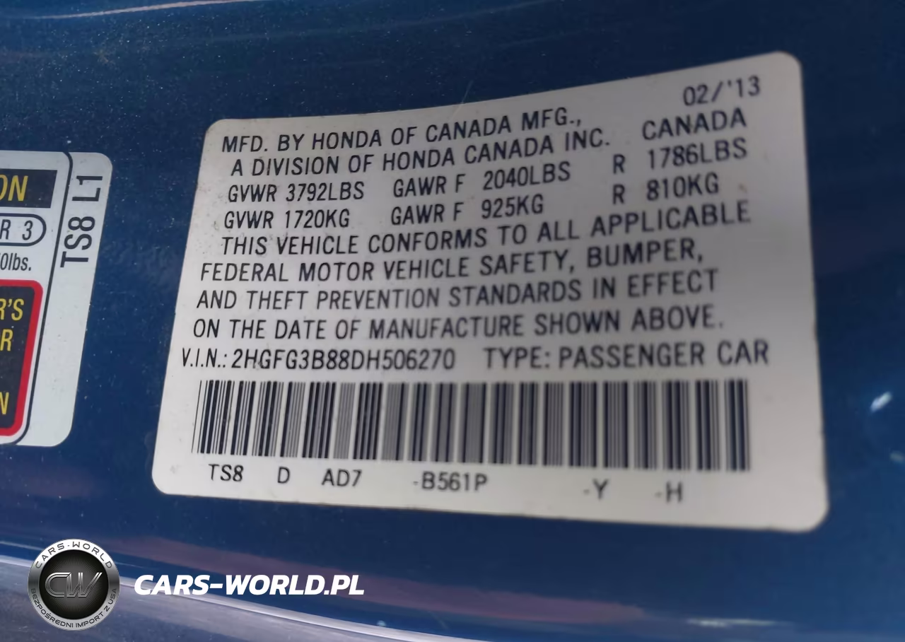 2013 Honda Civic Ex VIN:2HGFG3B88DH506270 - 9