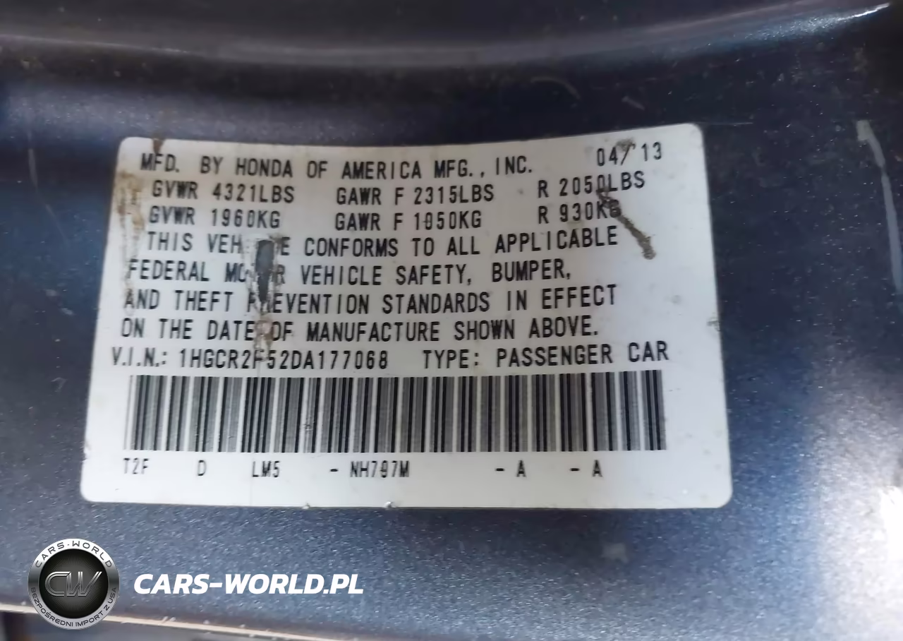 2013 Honda Accord Sport VIN:1HGCR2F52DA177068 - 9
