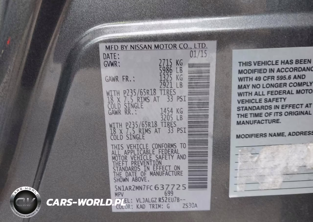 2015 Nissan Pathfinder Sl VIN:5N1AR2MN7FC637725 - 9