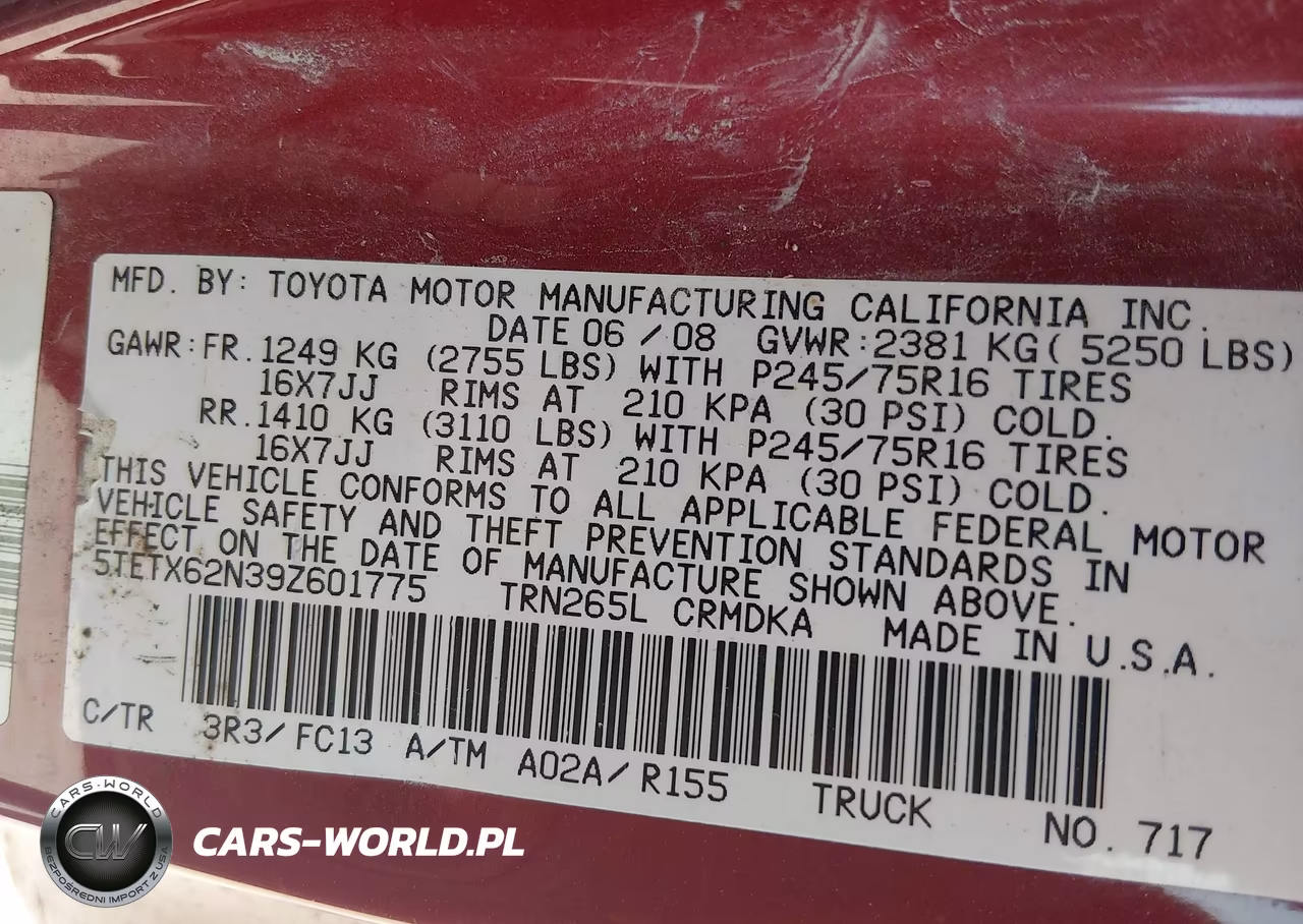 2009 Toyota Tacoma Prerunner VIN:5TETX62N39Z601775 - 9