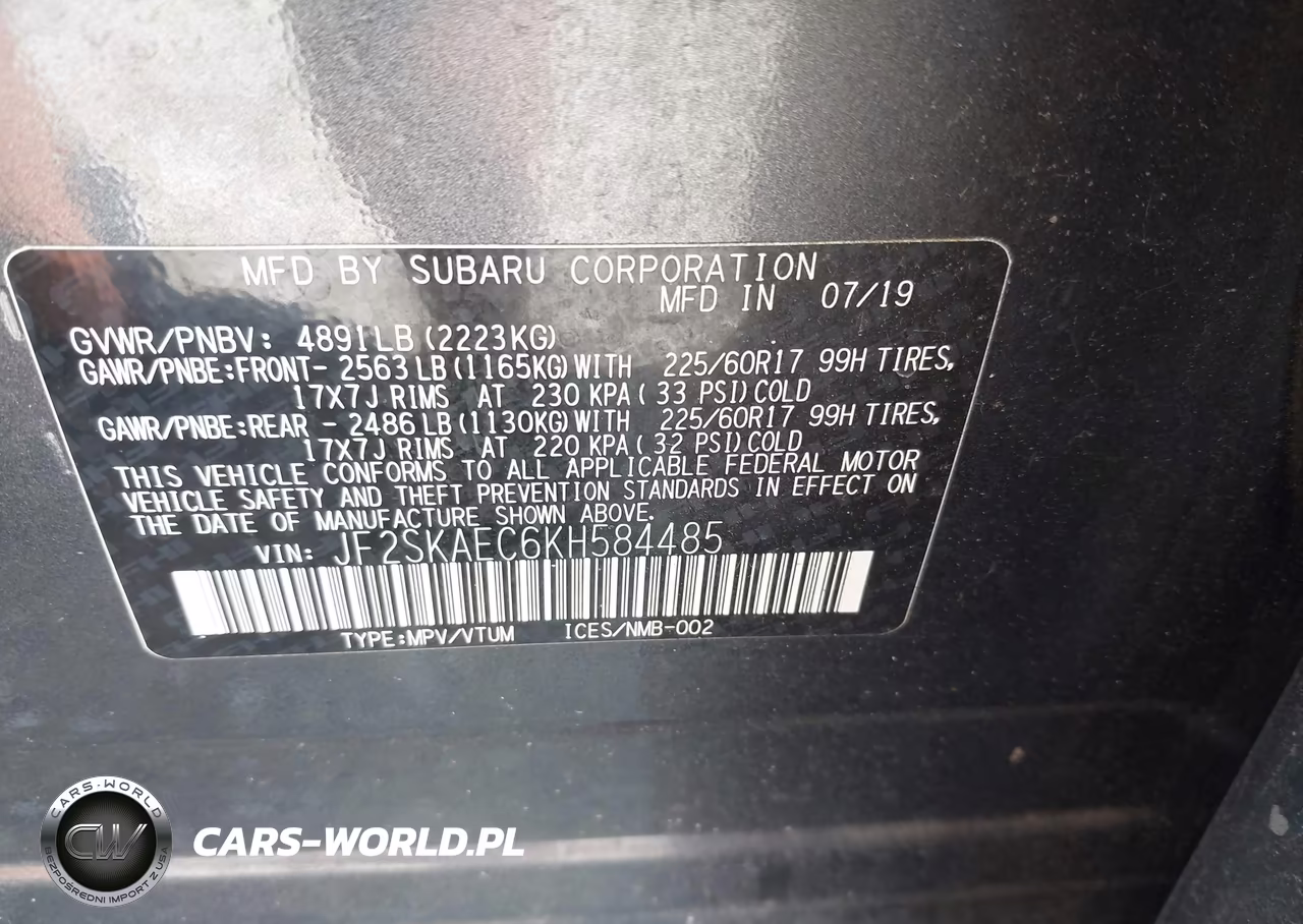 2019 Subaru Forester Premium VIN:JF2SKAEC6KH584485 - 9