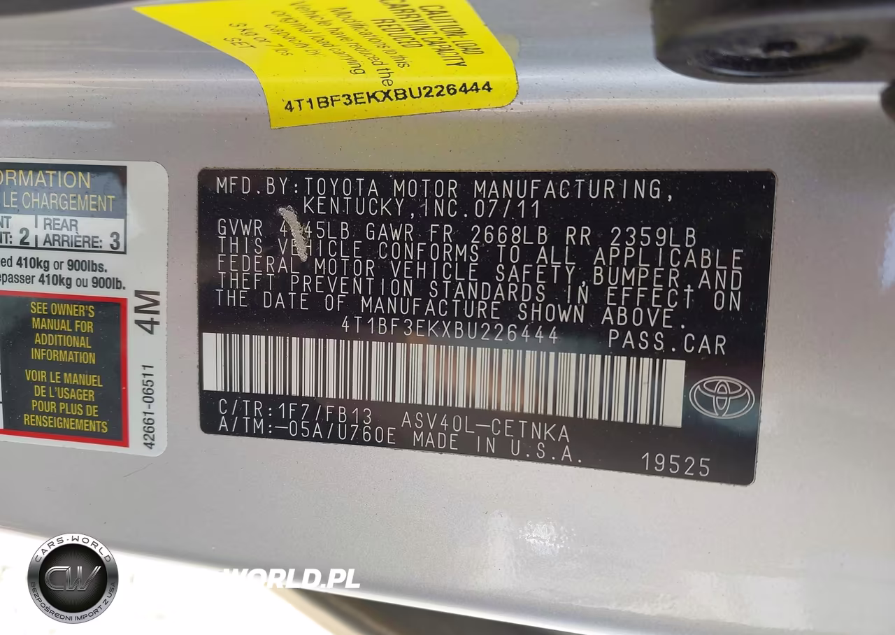 2011 Toyota Camry VIN:4T1BF3EKXBU226444 - 9